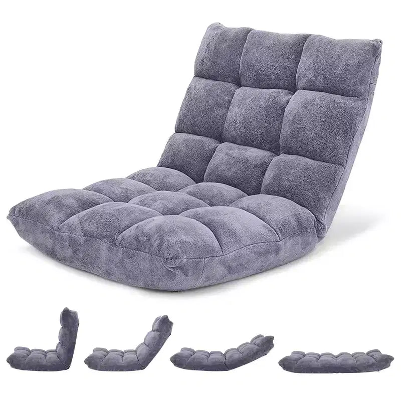 Chaise de sol réglable 14 positions, fauteuil paresseux pliant pour jeux, coussiné neuf Bleu/Vert/Rose clair/Violet/Noir/Café/Marron clair/Rose/Gris