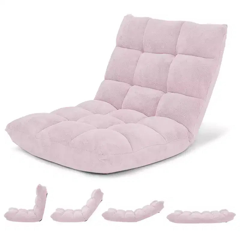 Chaise de sol réglable 14 positions, fauteuil paresseux pliant pour jeux, coussiné neuf Bleu/Vert/Rose clair/Violet/Noir/Café/Marron clair/Rose/Gris
