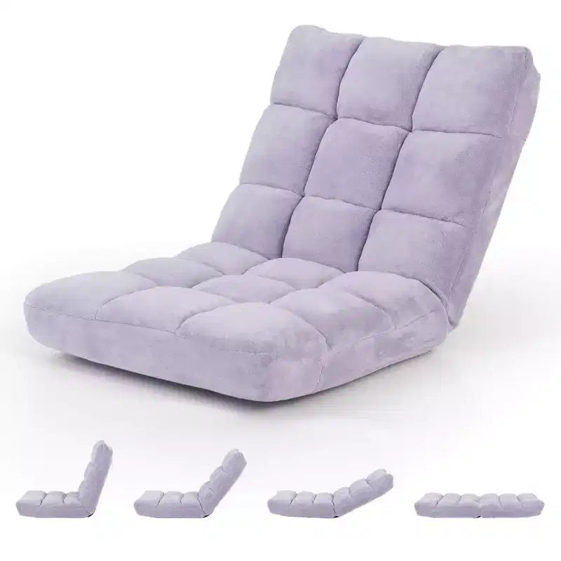 Chaise de sol réglable 14 positions, fauteuil paresseux pliant pour jeux, coussiné neuf Bleu/Vert/Rose clair/Violet/Noir/Café/Marron clair/Rose/Gris