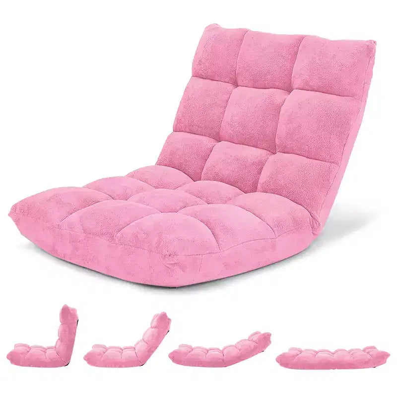 Chaise de sol réglable 14 positions, fauteuil paresseux pliant pour jeux, coussiné neuf Bleu/Vert/Rose clair/Violet/Noir/Café/Marron clair/Rose/Gris