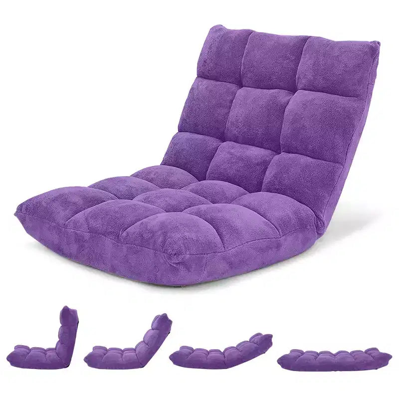 Chaise de sol réglable 14 positions, fauteuil paresseux pliant pour jeux, coussiné neuf Bleu/Vert/Rose clair/Violet/Noir/Café/Marron clair/Rose/Gris