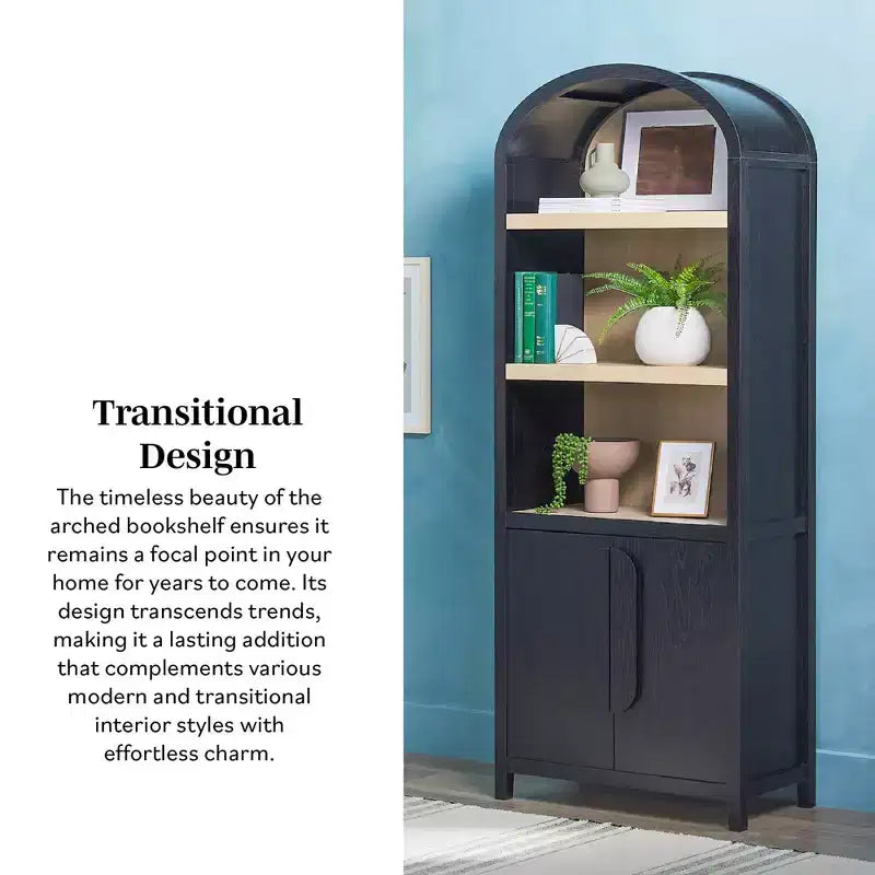 Bibliothèque-armoire Saracina Home de 193 cm avec 3 étagères et dessus arrondi