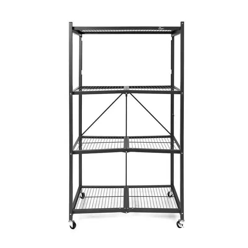 Origami R5 4 Tier Foldable Metal Storage Rack with Wheels, 1,000 Pound Capacity for Kitchen, Garage, or Garden Storage, Black, Certified Refurbished