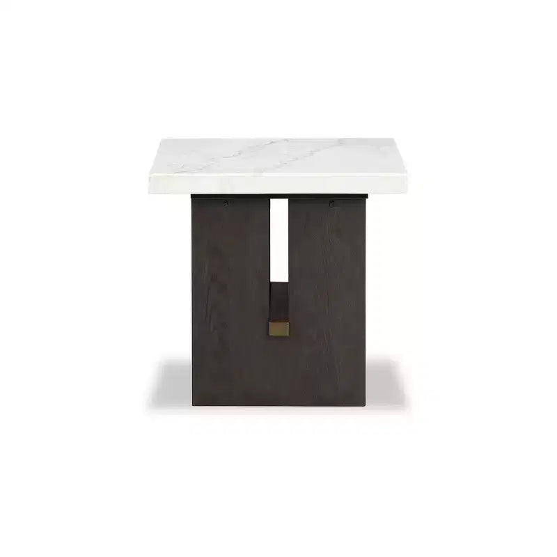 Signature Design by Ashley Burkhaus Table d'appoint traditionnelle avec plateau en marbre, Brun foncé et blanc