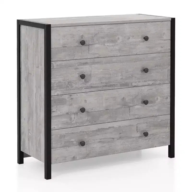 Commode 4 tiroirs moderne en bois avec rangement, gris/chêne
