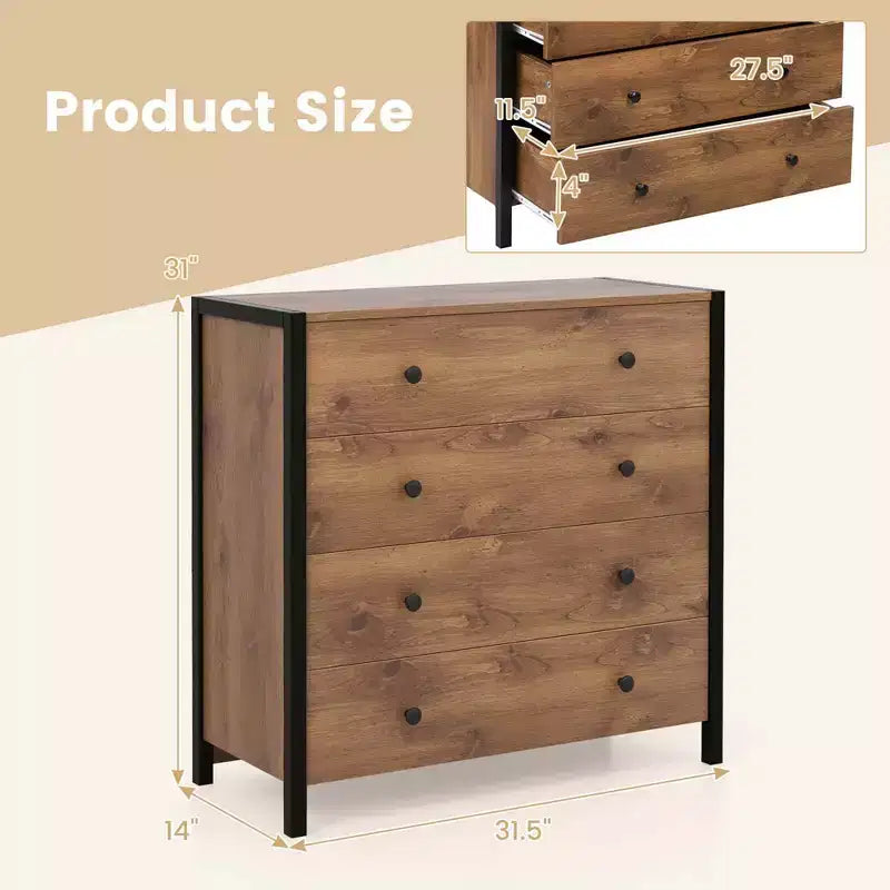 Commode 4 tiroirs moderne en bois avec rangement, gris/chêne