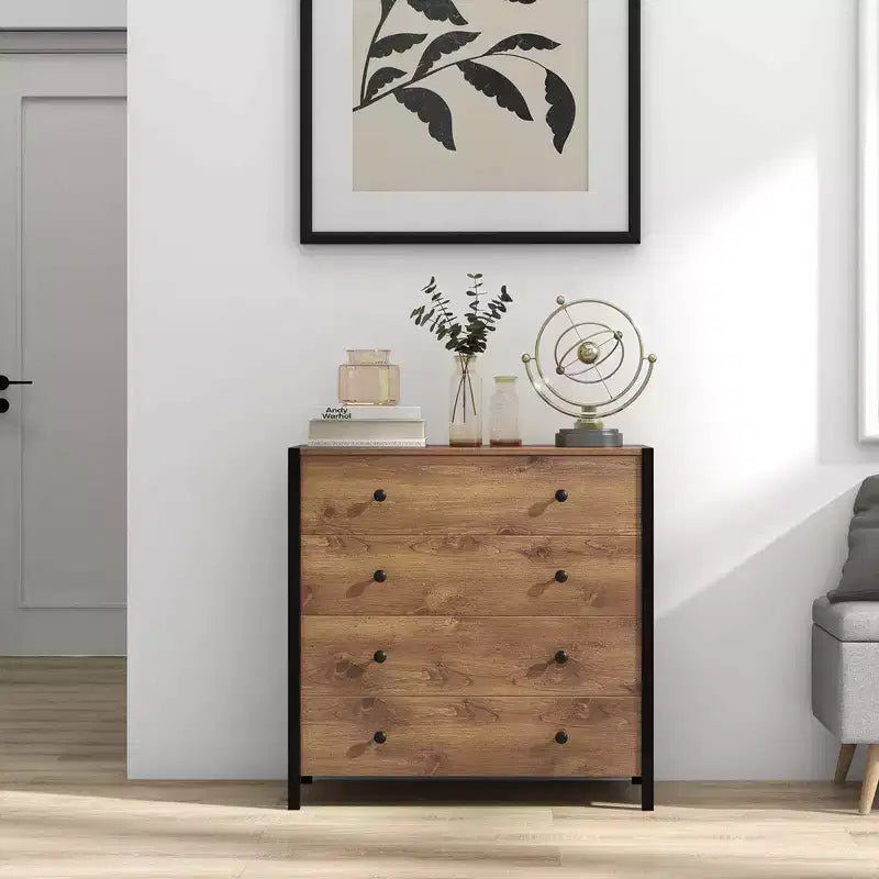 Commode 4 tiroirs moderne en bois avec rangement, gris/chêne