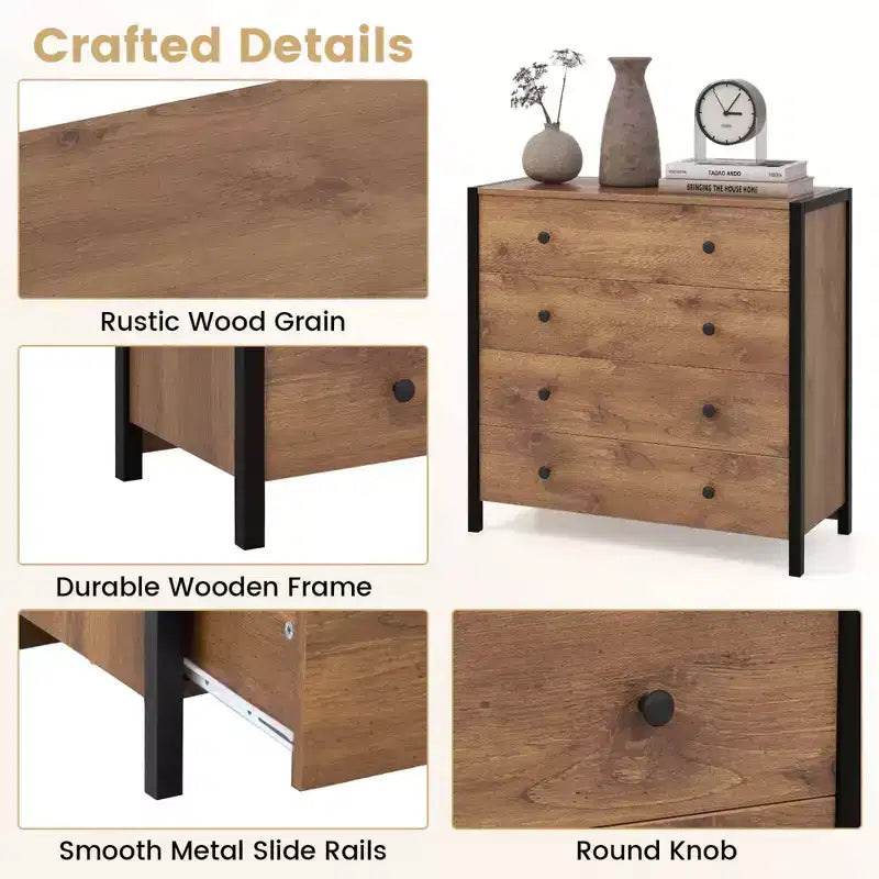 Commode 4 tiroirs moderne en bois avec rangement, gris/chêne