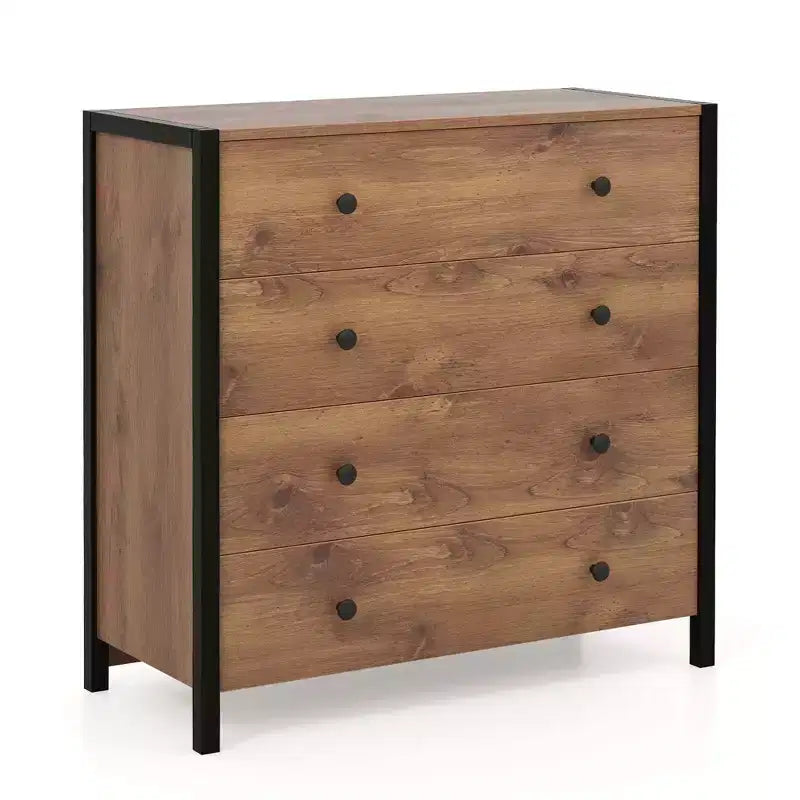 Commode 4 tiroirs moderne en bois avec rangement, gris/chêne