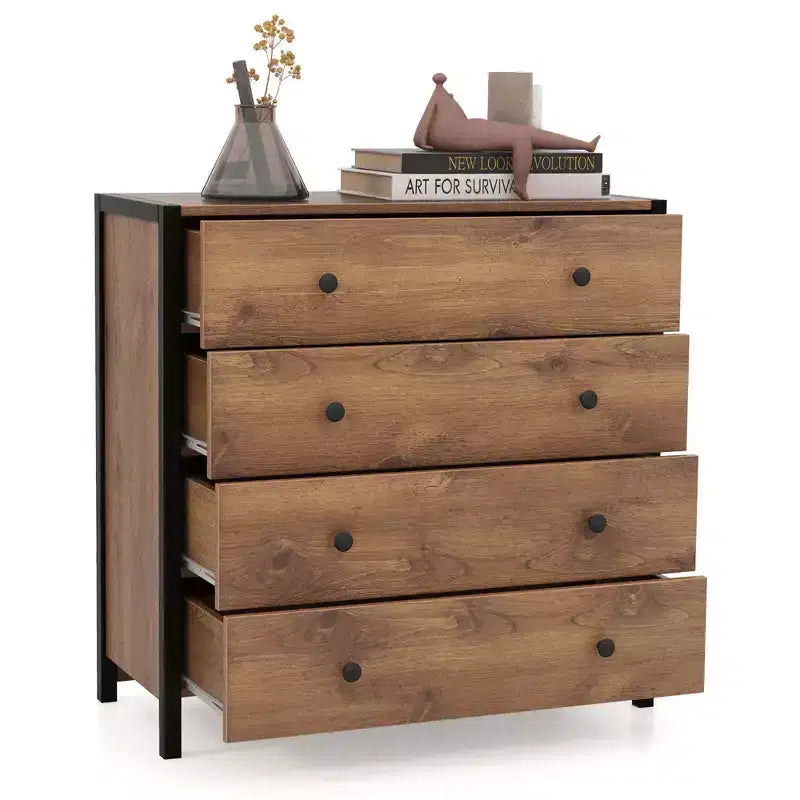 Commode 4 tiroirs moderne en bois avec rangement, gris/chêne