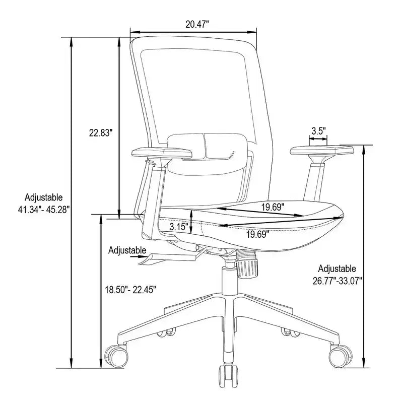 Fauteuil de bureau ergonomique Ingram, chaise de travail pivotante à hauteur réglable avec soutien lombaire et inclinaison, chaise d'ordinateur confortable pour 8 heures de bureau