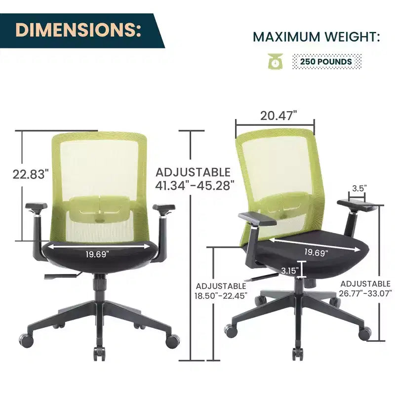 Fauteuil de bureau ergonomique Ingram, chaise de travail pivotante à hauteur réglable avec soutien lombaire et inclinaison, chaise d'ordinateur confortable pour 8 heures de bureau