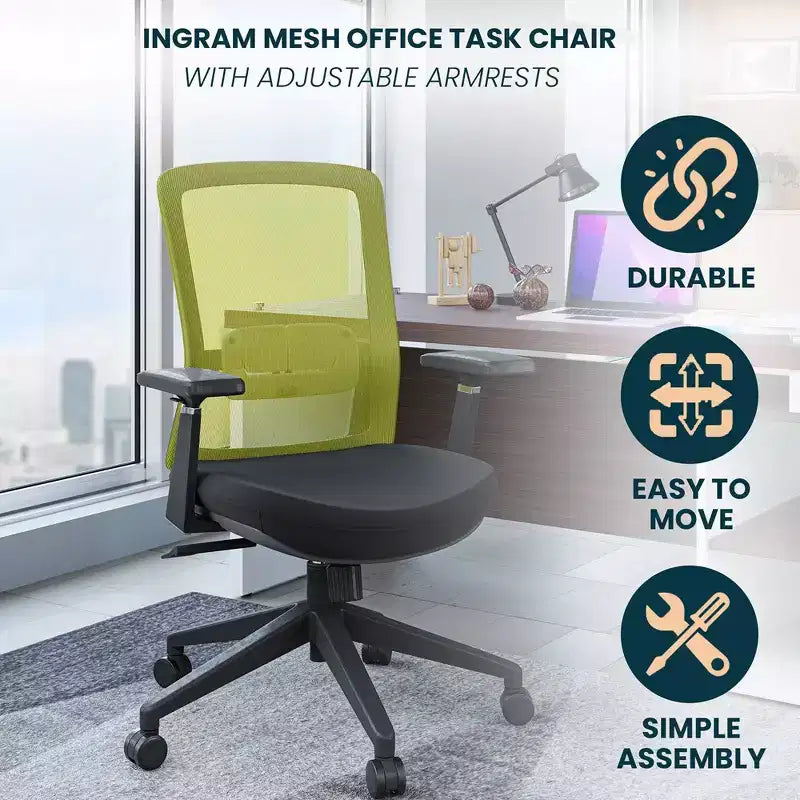 Fauteuil de bureau ergonomique Ingram, chaise de travail pivotante à hauteur réglable avec soutien lombaire et inclinaison, chaise d'ordinateur confortable pour 8 heures de bureau