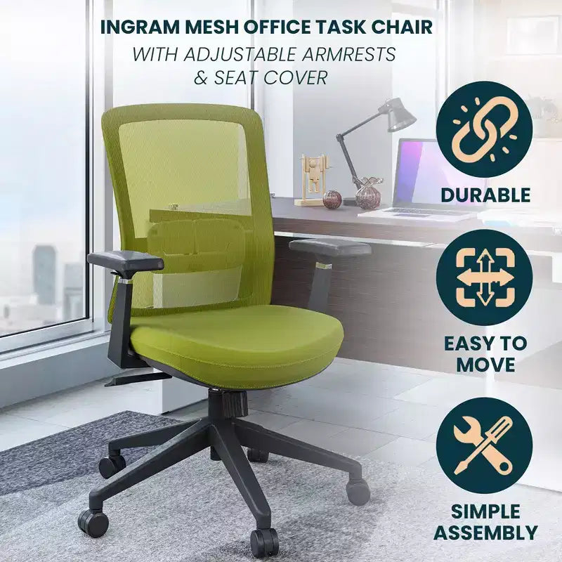 Fauteuil de bureau ergonomique Ingram, chaise de travail pivotante à hauteur réglable avec soutien lombaire et inclinaison, chaise d'ordinateur confortable pour 8 heures de bureau