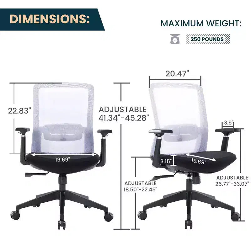 Fauteuil de bureau ergonomique Ingram, chaise de travail pivotante à hauteur réglable avec soutien lombaire et inclinaison, chaise d'ordinateur confortable pour 8 heures de bureau