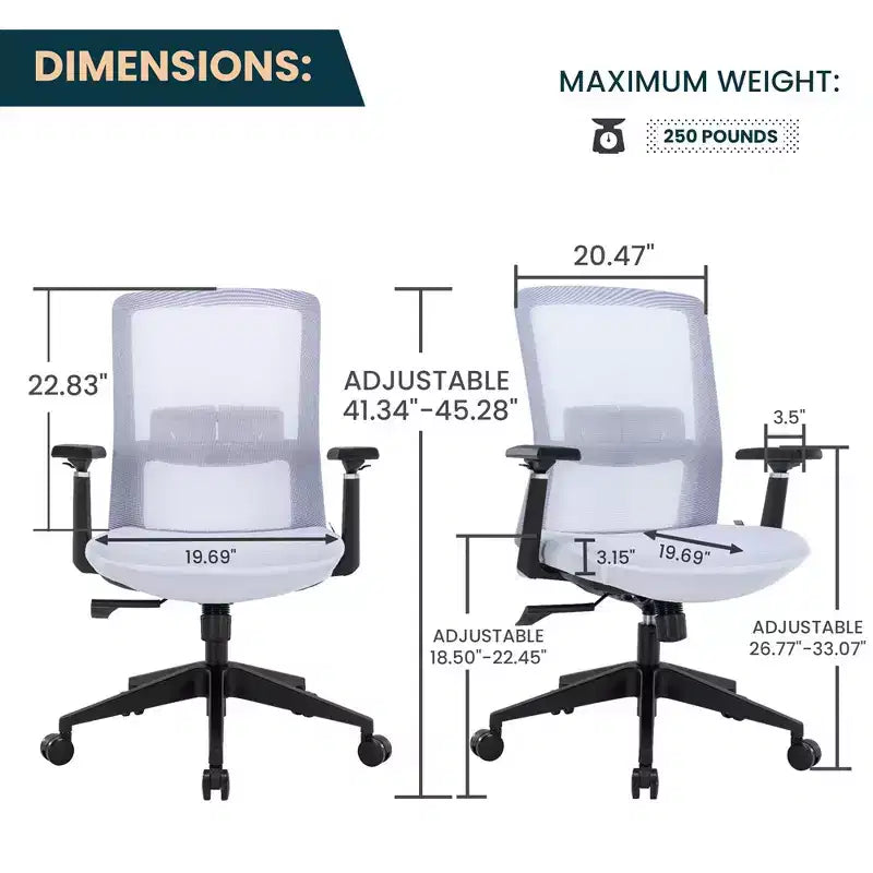 Fauteuil de bureau ergonomique Ingram, chaise de travail pivotante à hauteur réglable avec soutien lombaire et inclinaison, chaise d'ordinateur confortable pour 8 heures de bureau