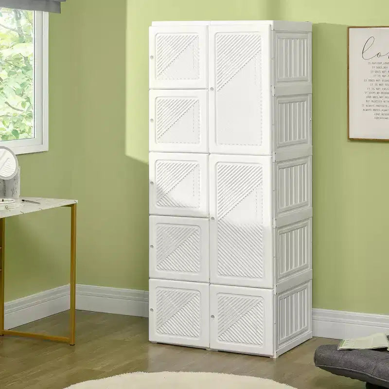 Penderie Portable, Armoire de Chambre, Organisateur de Vêtements Pliable avec Rangement Cubes, Tringles et Portes Magnétiques, Blanc