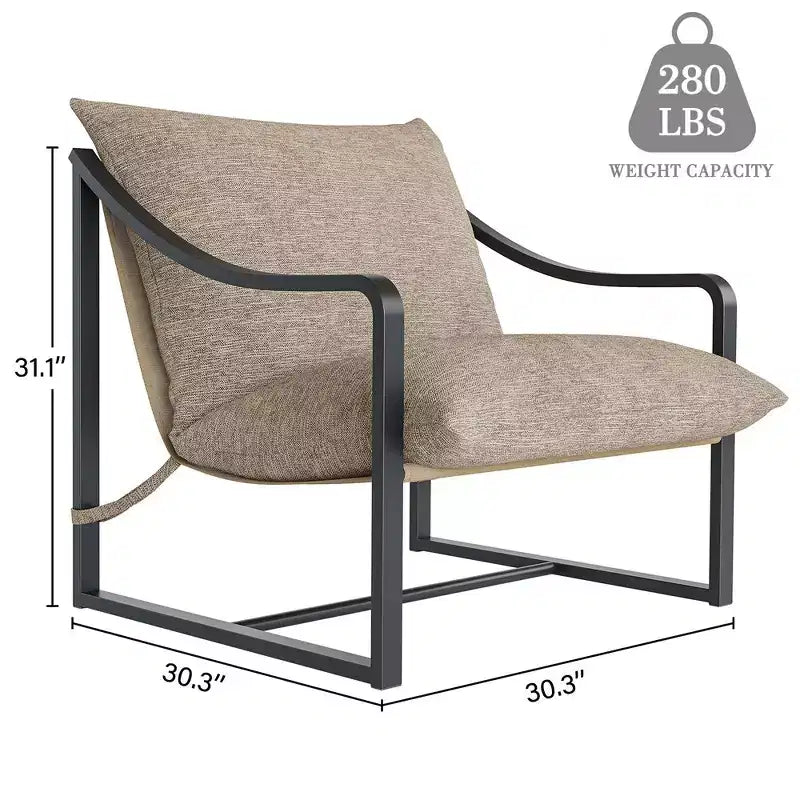 Fauteuil d'appoint moderne avec assise en toile, fauteuils de salon confortables en tissu avec cadre métallique robuste, fauteuil de lecture pour salon et chambre à coucher