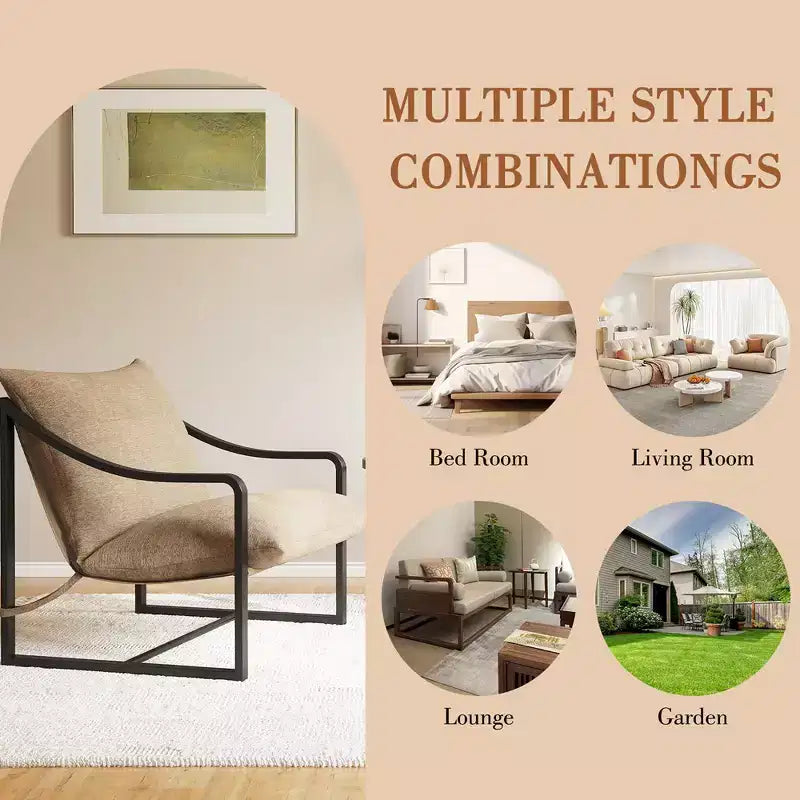 Fauteuil d'appoint moderne avec assise en toile, fauteuils de salon confortables en tissu avec cadre métallique robuste, fauteuil de lecture pour salon et chambre à coucher