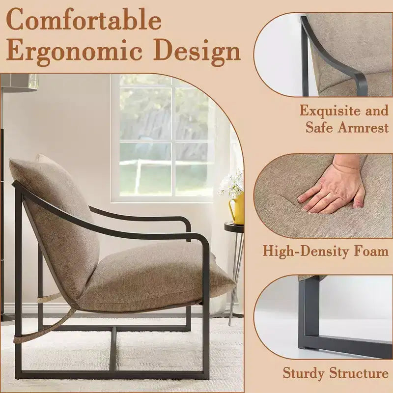 Fauteuil d'appoint moderne avec assise en toile, fauteuils de salon confortables en tissu avec cadre métallique robuste, fauteuil de lecture pour salon et chambre à coucher