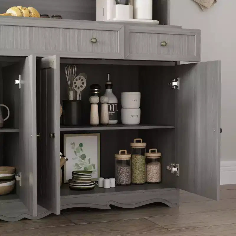 Bahut gris moiré 155 cm de large avec 3 tiroirs et huche à buffet de conception moderne, buffet de rangement, meuble de rangement