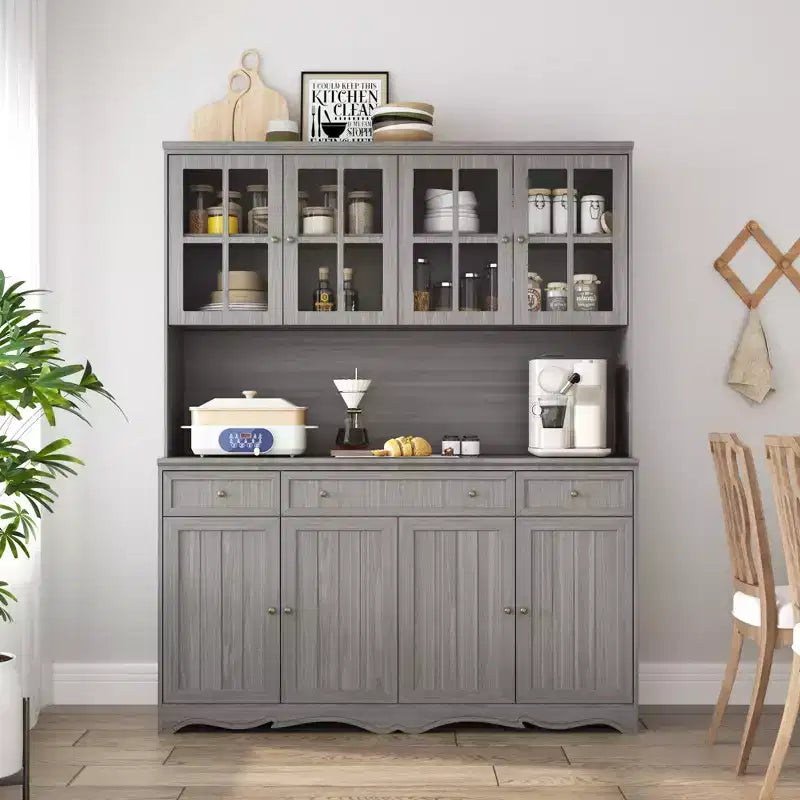 Bahut gris moiré 155 cm de large avec 3 tiroirs et huche à buffet de conception moderne, buffet de rangement, meuble de rangement