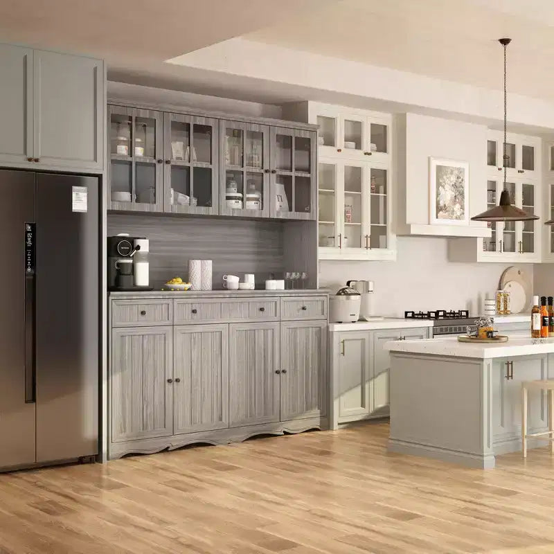 Bahut gris moiré 155 cm de large avec 3 tiroirs et huche à buffet de conception moderne, buffet de rangement, meuble de rangement