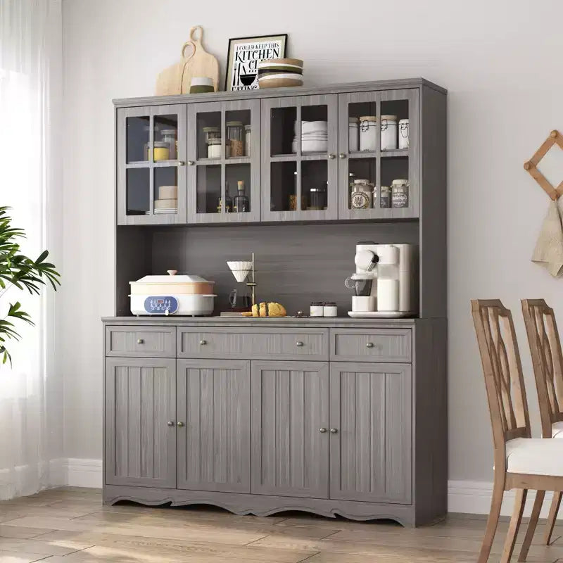 Bahut gris moiré 155 cm de large avec 3 tiroirs et huche à buffet de conception moderne, buffet de rangement, meuble de rangement