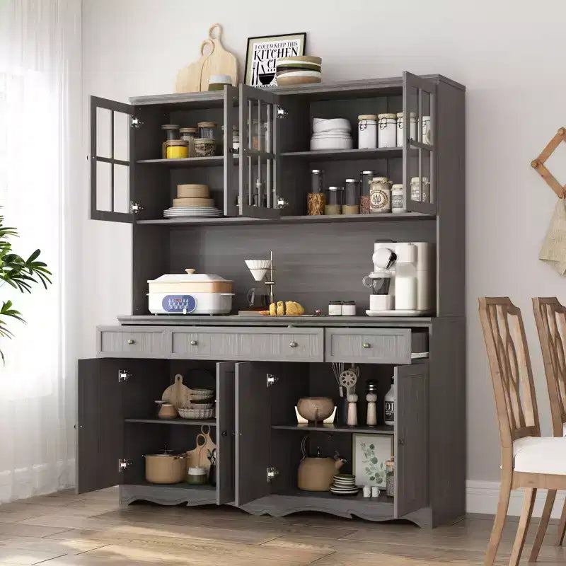 Bahut gris moiré 155 cm de large avec 3 tiroirs et huche à buffet de conception moderne, buffet de rangement, meuble de rangement