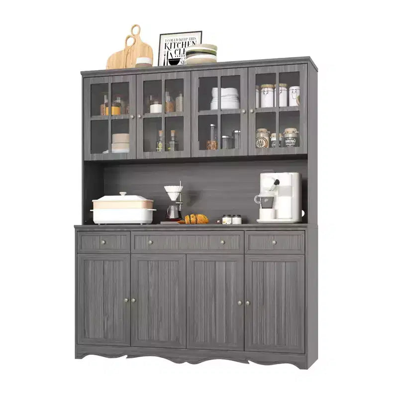 Bahut gris moiré 155 cm de large avec 3 tiroirs et huche à buffet de conception moderne, buffet de rangement, meuble de rangement