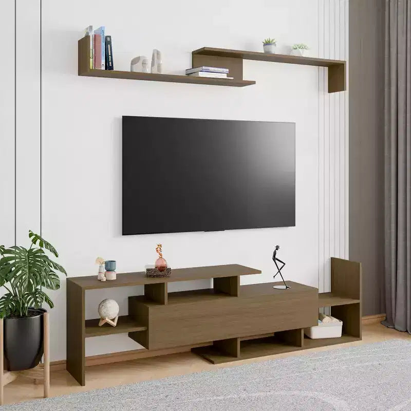 Meuble TV LeisureMod avec étagères et bibliothèque en MDF, Collection Surrey, Console de divertissement moderne pour salon, appartement ou bureau