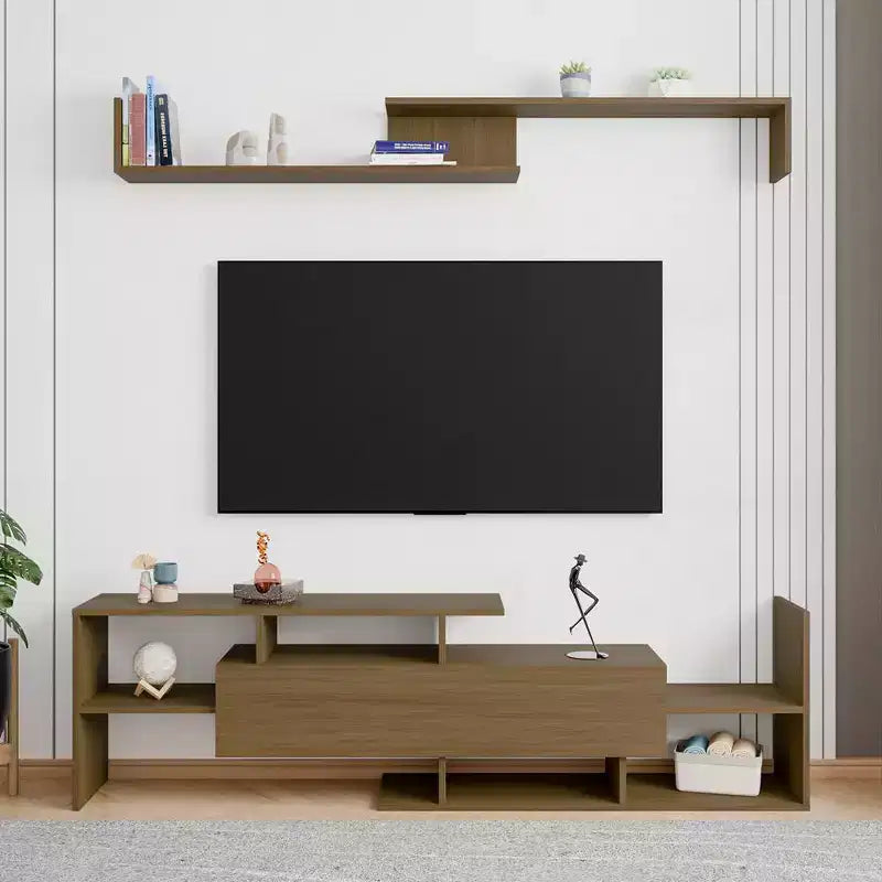 Meuble TV LeisureMod avec étagères et bibliothèque en MDF, Collection Surrey, Console de divertissement moderne pour salon, appartement ou bureau