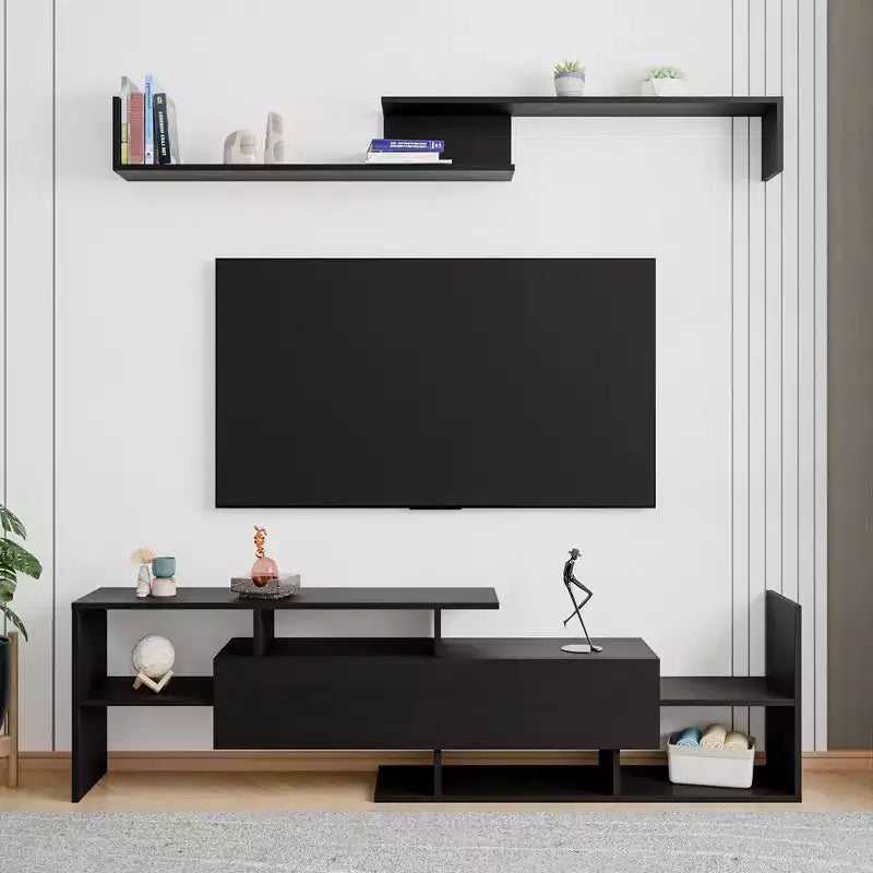 Meuble TV LeisureMod avec étagères et bibliothèque en MDF, Collection Surrey, Console de divertissement moderne pour salon, appartement ou bureau