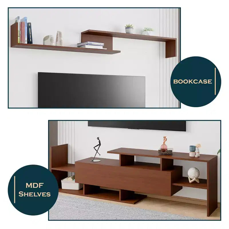 Meuble TV LeisureMod avec étagères et bibliothèque en MDF, Collection Surrey, Console de divertissement moderne pour salon, appartement ou bureau