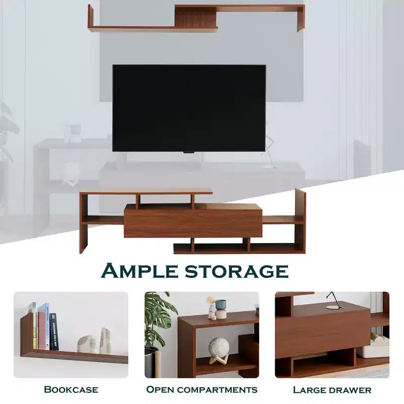 Meuble TV LeisureMod avec étagères et bibliothèque en MDF, Collection Surrey, Console de divertissement moderne pour salon, appartement ou bureau