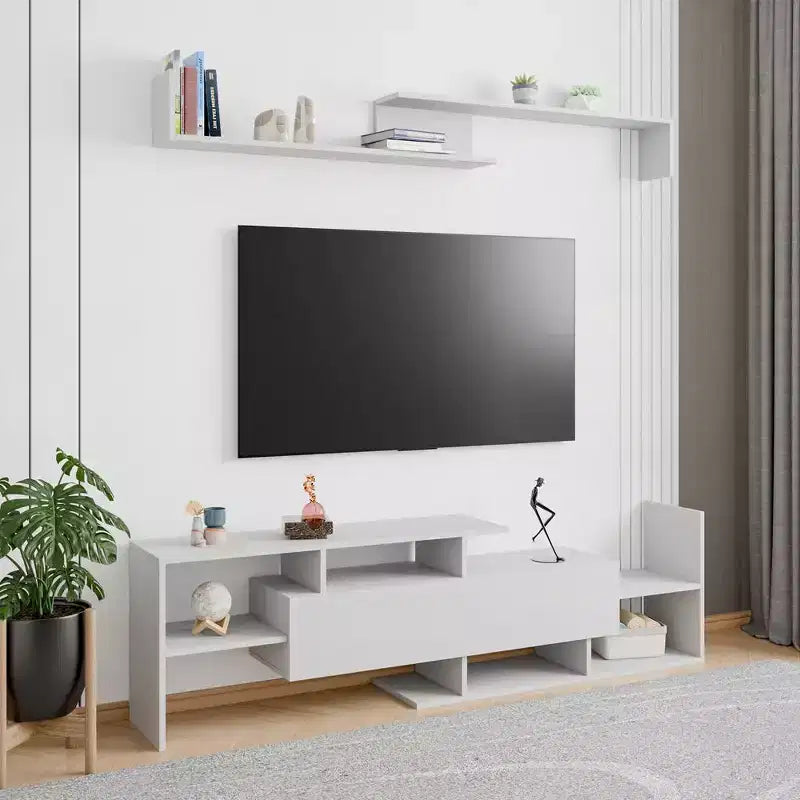 Meuble TV LeisureMod avec étagères et bibliothèque en MDF, Collection Surrey, Console de divertissement moderne pour salon, appartement ou bureau