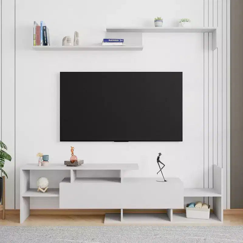 Meuble TV LeisureMod avec étagères et bibliothèque en MDF, Collection Surrey, Console de divertissement moderne pour salon, appartement ou bureau
