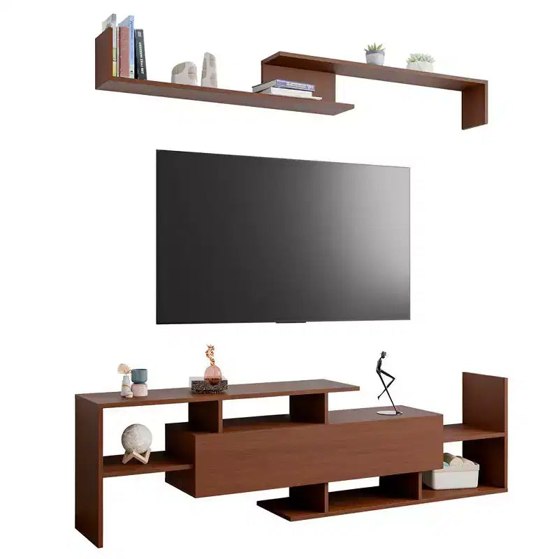 Meuble TV LeisureMod avec étagères et bibliothèque en MDF, Collection Surrey, Console de divertissement moderne pour salon, appartement ou bureau