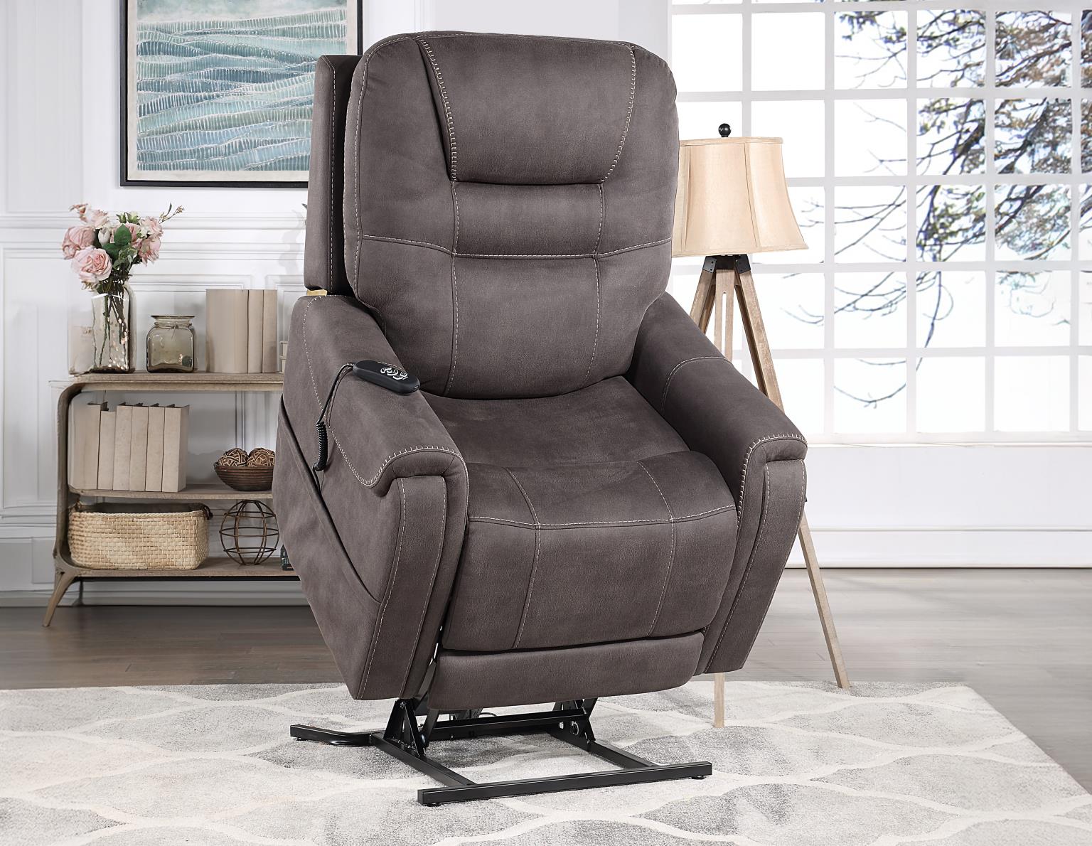 Power Lift Chair with 3-Zone Heat – Stone Fabric, One-Touch Recline