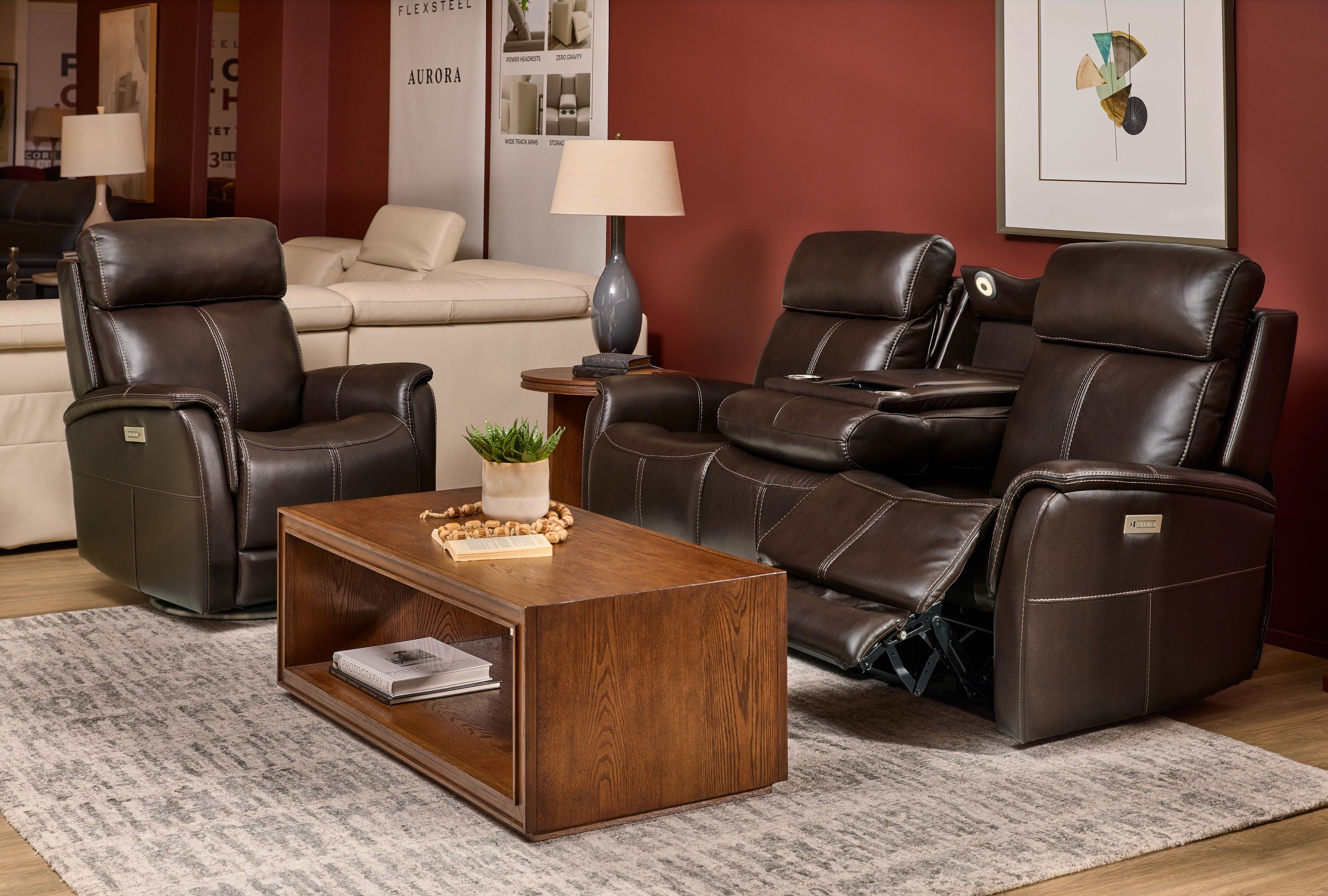 Power Swivel Recliner with Headrest & Lumbar Control – Premium Leather