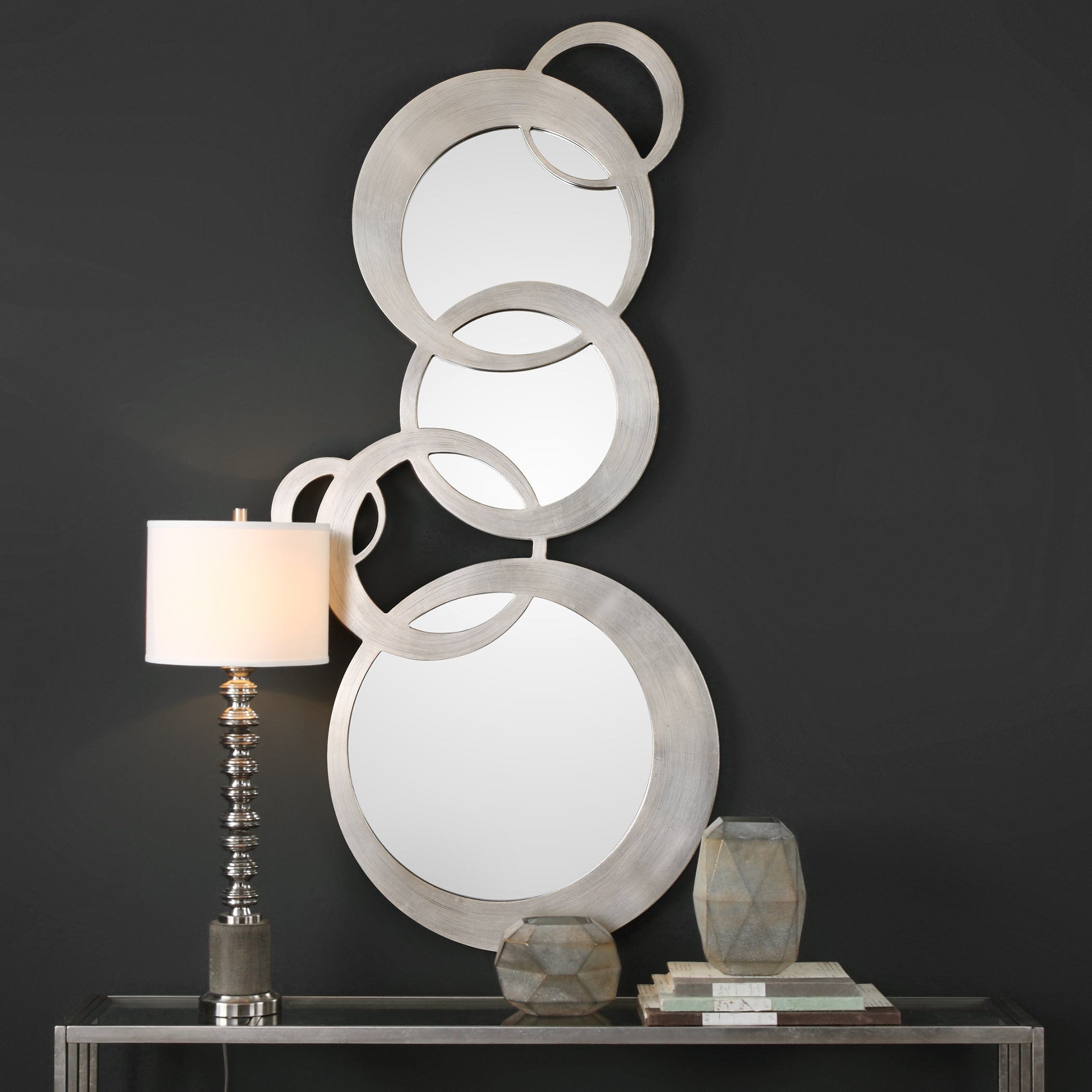 Odiana Linked Rings Silver Leaf Mirror – Contemporary Wood Frame