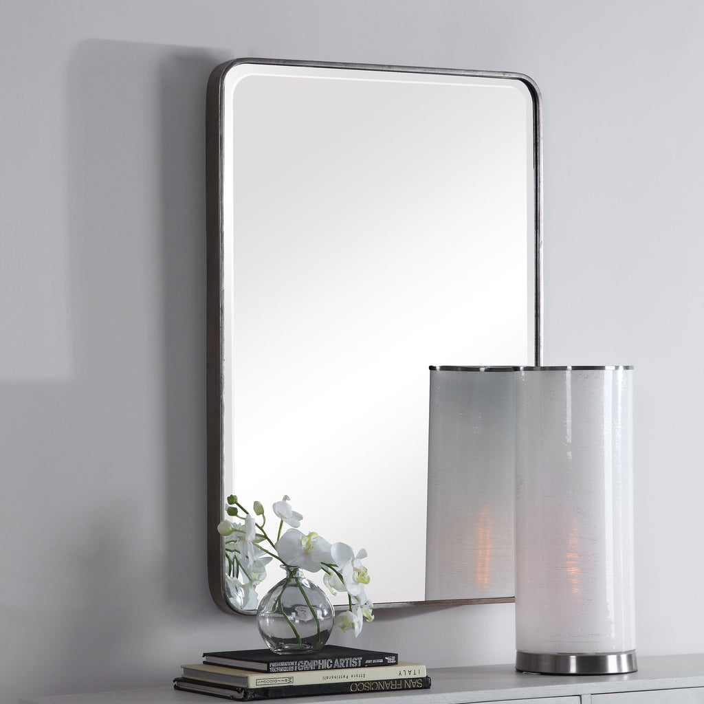 Aramis Distressed Silver Leaf Mirror – Curved Frame, 1¼" Bevel