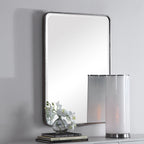 Miroir à cadre de fer incurvé – Feuille d'argent vieillie, biseau de 3,18 cm, 61×91 cm