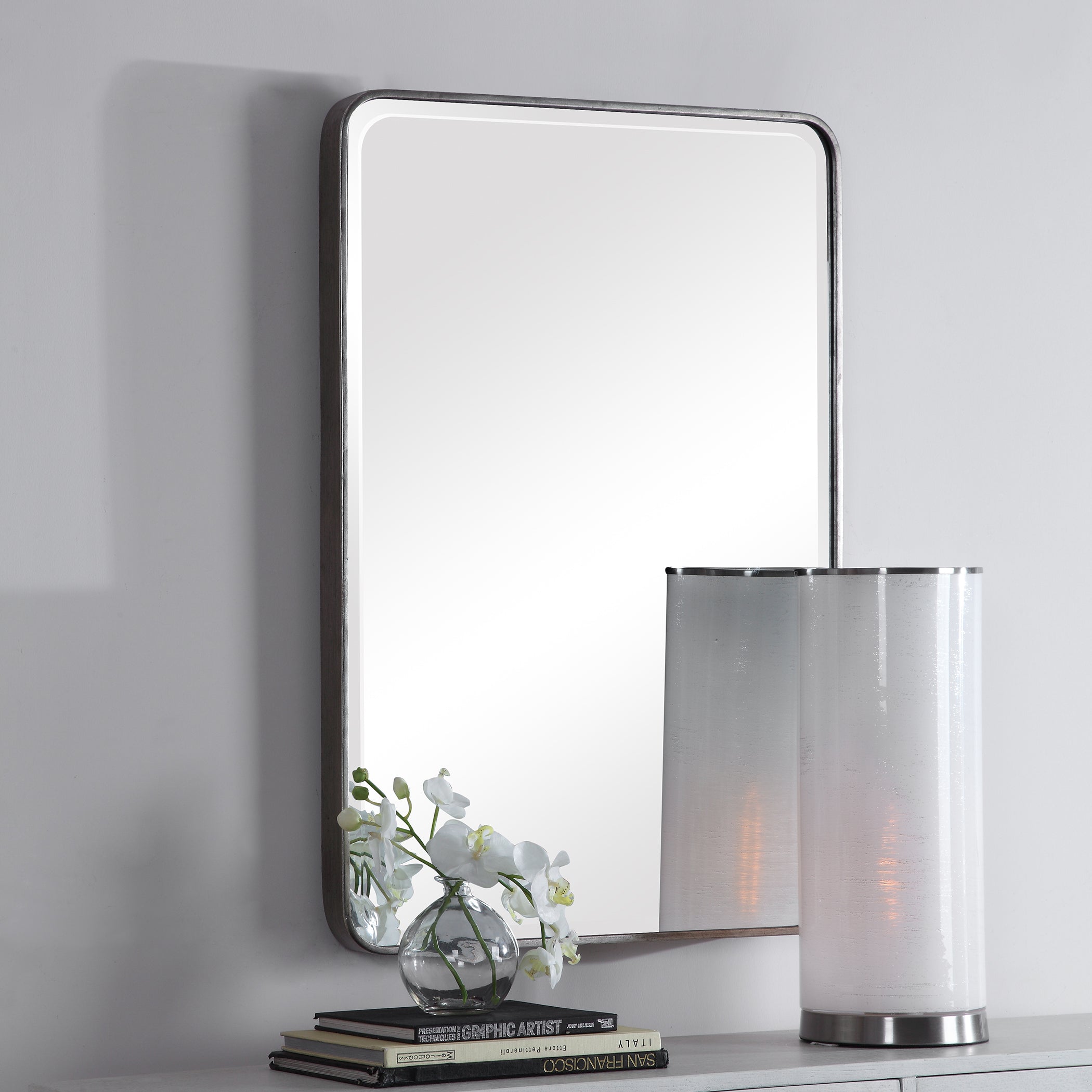 Aramis Distressed Silver Leaf Mirror – Curved Frame, 1¼" Bevel