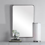 Miroir à cadre de fer incurvé – Feuille d'argent vieillie, biseau de 3,18 cm, 61×91 cm