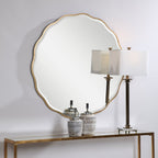 Miroir rond festonné – Cadre en bois doré vieilli, biseau de 3,2 cm, 106,7 cm