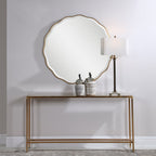 Miroir rond festonné – Cadre en bois doré vieilli, biseau de 3,2 cm, 106,7 cm