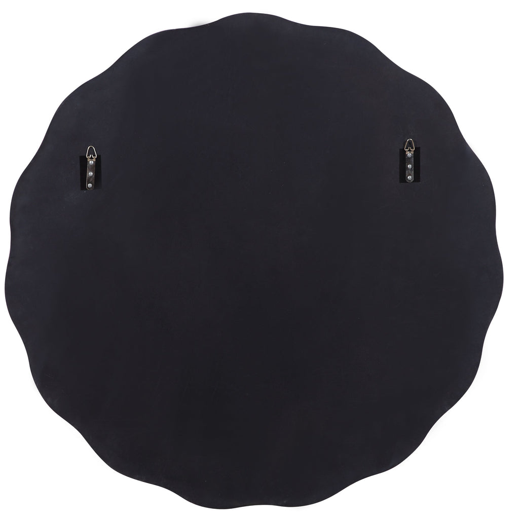 Scalloped Round Mirror – Aged Gold Wood Frame, 1¼" Bevel, 42"