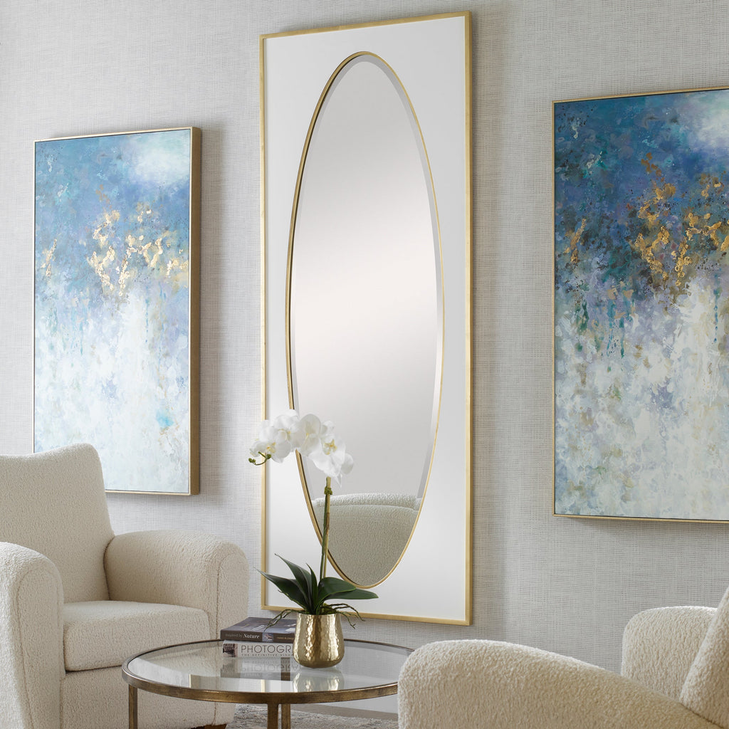 Danbury White & Gold Leaf Tall Mirror – Classic Elegant Design