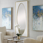 Grand miroir sur pied – Blanc et feuille d'or, design classique élégant, 32×80"